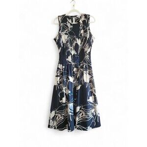 Calvin Klein Dress Womens Size 10 Blue Floral Sleeveless Midi Fit & Flare